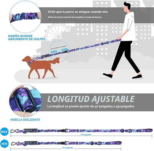 Vista 6 de Hotsky Correa táctica para perro resistente para perros medianos y grandes que tiran, 4-6 pies, resistente correa elástica para perro que absorbe