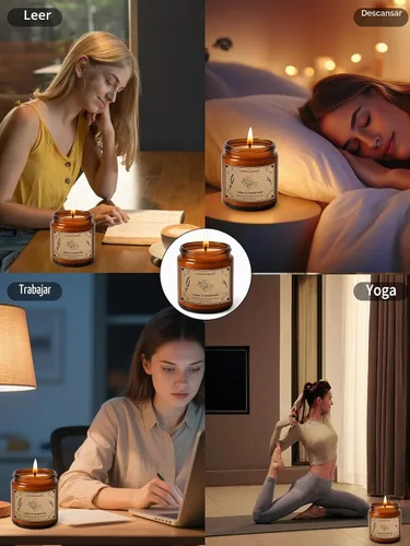 Vista 5 de Velas perfumadas, vela de cera de soja de tarro grande de 16 oz – Ámbar y sándalo con mezcla premium de cera vegetal para una combustión constante