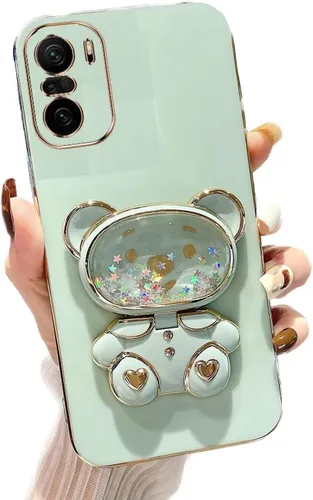 Vista 62 de Miagon Bear - Funda con soporte para espejo para Xiaomi Redmi A1, Quicksand Glitter Electroplated Soft TPU Protector Slim a prueba de golpes