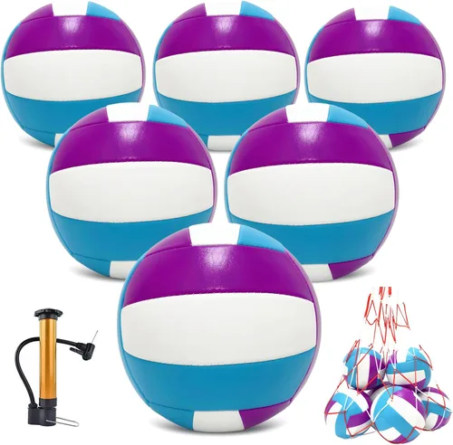 Vista 7 de Official Size 5 Volleyball Balls, Waterproof Soft Bulk Recreational Volley Balls with Pump and Net Bag for Beach Pool Sand Training for Beginner
