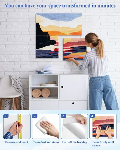 Vista 5 de Paquete de 4 paneles acústicos artísticos autoadhesivos para pared, 16 x 16 x 0.5 pulgadas, paneles acústicos decorativos para pared, paneles