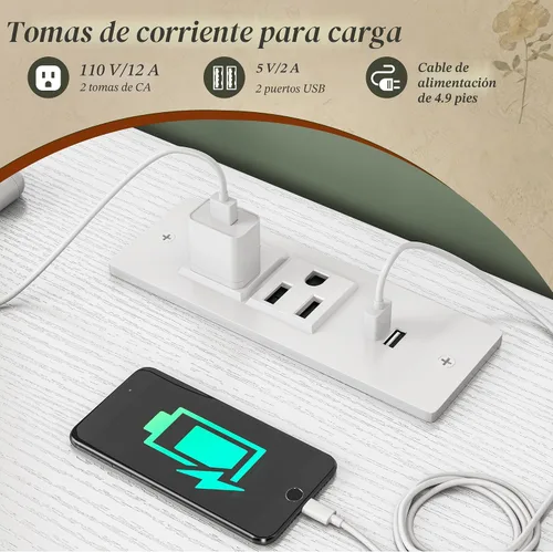 Vista 6 de DurayLoly Cómoda blanca para dormitorio con estación de carga y LED, 10 Blanco