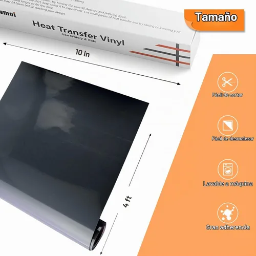Vista 2 de Rollo de vinilo de transferencia de calor flocado HTV Flocado: 10 pulgadas x 4 pies para planchar para ropa de bricolaje (negro)