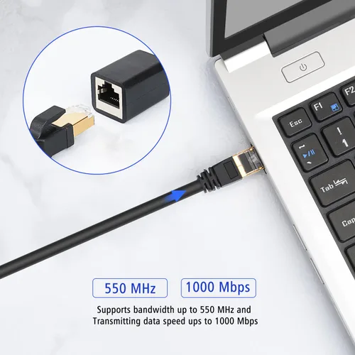 Vista 5 de J&D Cable de extensión Ethernet, adaptador de cable extensor Ethernet Cat 6 (2 pies) compatible con estándares Cat6 / Cat5e / Cat5, cables RJ45