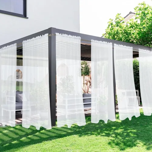 Vista 38 de SpaceDresser - Cortinas transparentes impermeables para exterior para patio - 2 paneles con bolsillo para barra, cortinas de gasa transparentes