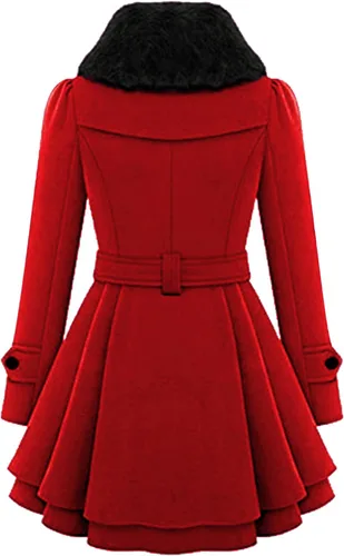 Vista 5 de Zeagoo Abrigo estilo gabardina de lana gruesa con solapa de pelo sintético y botones cruzados para mujer, tallas S a 2XL