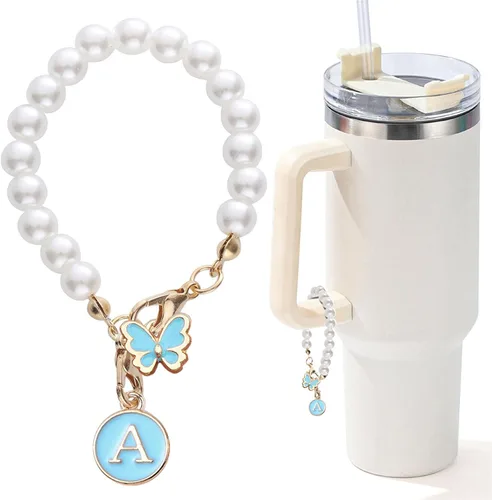 Vista 23 de Encanto de letra para Copa Stanley, accesorios de cadena de perlas, encantos de iniciales de Copa Stanley para asa, decoración de botella de agua