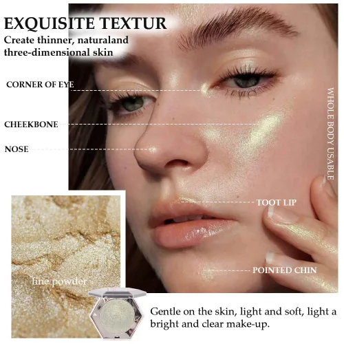 Vista 5 de Paleta de maquillaje con corrector en polvo para el contorno facial, iluminador facial, paleta de maquillaje con bronceador y resaltar en oro