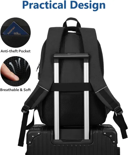 Vista 5 de kadilong Mochila para laptop para hombre, mochila escolar para adolescentes, niños, viajes de negocios, bolsa antirrobo con puerto de carga USB