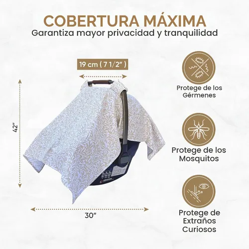 Vista 3 de MOZAH Funda de asiento de coche para bebé, hojas beige, 100% muselina orgánica, suave, transpirable y ligera, esencial para asiento de automóvil