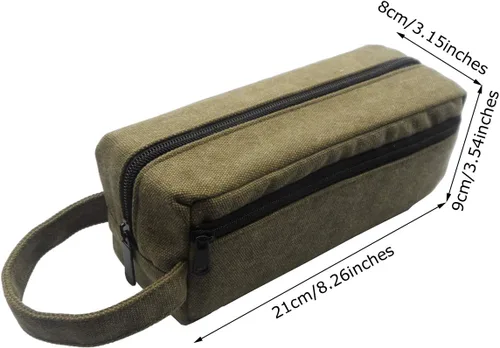 Vista 2 de Enyuwlcm Bolsa de lápices grande de lona pesada con correa de asa, estuche duradero con dos compartimentos con cremallera, soporte para lápices, 1