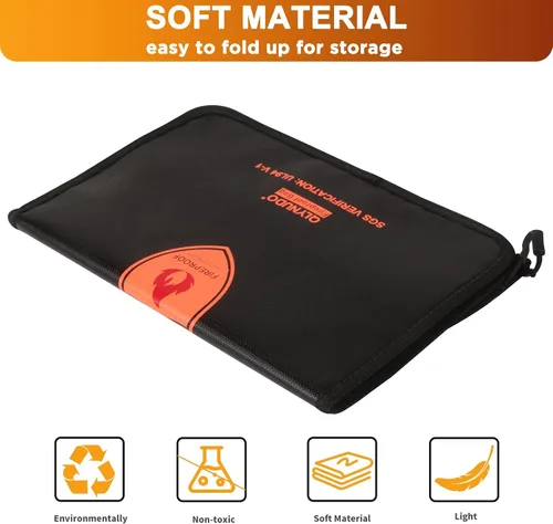 Vista 6 de Bolsa de documentos ignífuga – Bolsa de dinero impermeable ignífuga con cremallera para efectivo/documentos importantes/objetos de valor