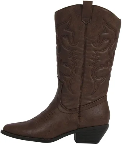 Vista 2 de Soda Reno - Botas vaqueras estilo del oeste para mujer, con puntera puntiaguda y lengüeta, longitud hasta la rodilla