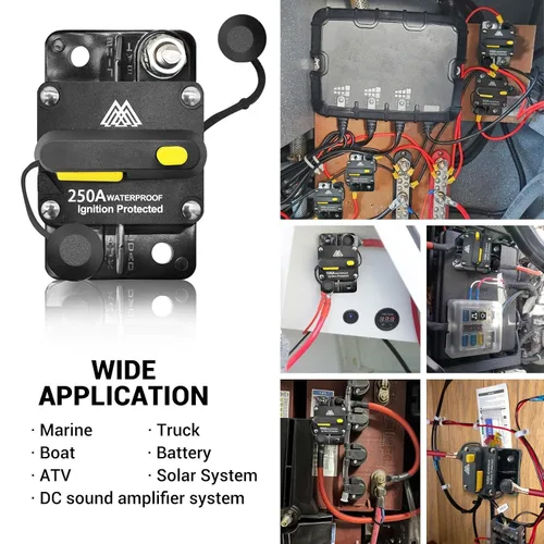 Vista 4 de Interruptor de circuito impermeable de 250 A, portafusibles de 12 V - 48 V CC Interruptor de reinicio manual para motor de arrastre de barco