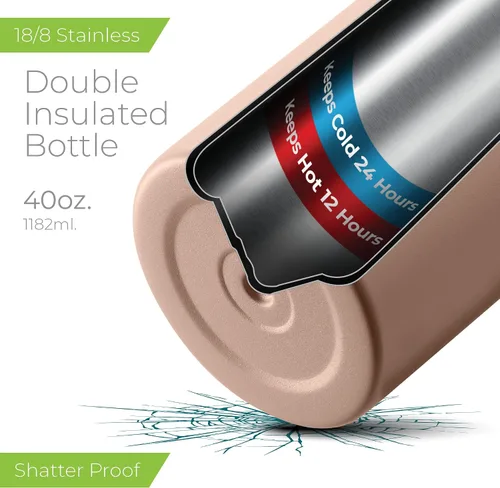 Vista 132 de SIPX™ Botella de Agua Aislada de 18 oz con 3 Tapas – Acero Inoxidable a Prueba de Fugas, Triple Aislamiento – Frío 24 Horas/Caliente 12 Horas – Negro