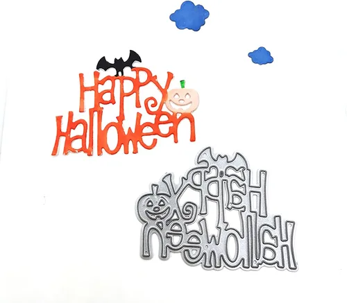 Vista 2 de Troqueles de metal Happy Halloween para hacer tarjetas, plantillas de corte para álbumes de recortes, álbum de fotos, plantilla de estampado