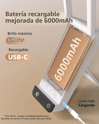 Vista 2 de EZVALO Lámpara de escritorio recargable, batería de 6000 mAh, lámpara de mesa inalámbrica para lectura de libros, mini lámparas plegables y Blanco