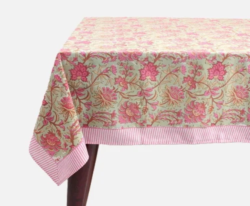 Vista 86 de Ridhi Mantel rectangular con estampado de bloque de mano verde espárragos Espárragos Verde Gadd