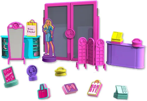 Vista 5 de Barbie Juego de sellos de boutique, sellos creativos para que los niños exploren la imaginación y el diseño, kit de sellos aptos para niños