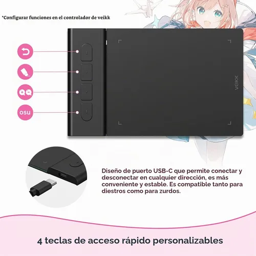 Vista 3 de VEIKK Tableta de dibujo VK430 4x3 pulgadas OSU, 8192 niveles de presión