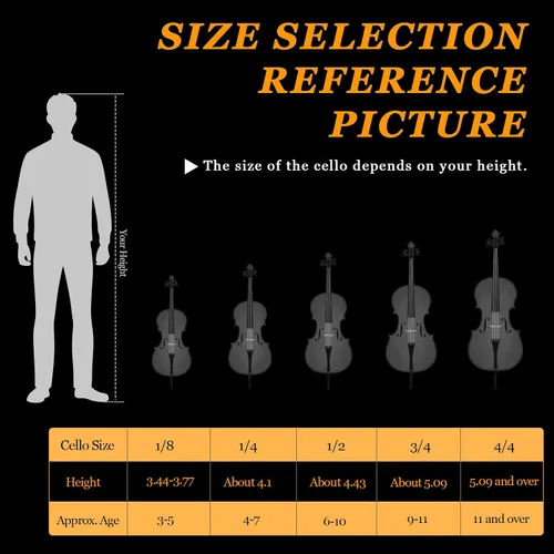 Vista 6 de Ktaxon Violonchelo 3/4, juego de violonchelo acústico para principiantes con bolsa portátil, arco, colofonia, puente, instrumentos musicales de Negro