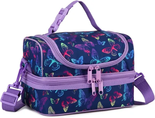 Vista 22 de VASCHY - Lonchera para niños, bolsas de almuerzo aisladas de dos compartimentos para niños y niñas con correa para el hombro para la escuela