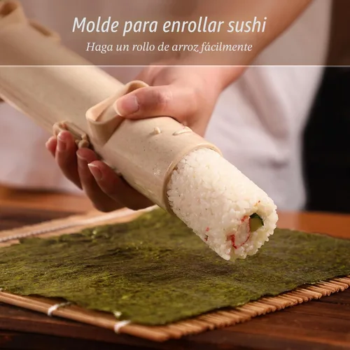 Vista 3 de Delamu Kit de fabricación de sushi, kit de rodillo de bazooker 22 en 1 con alfombrillas de bambú, cuchillo de chef, molde de arroz para sushi