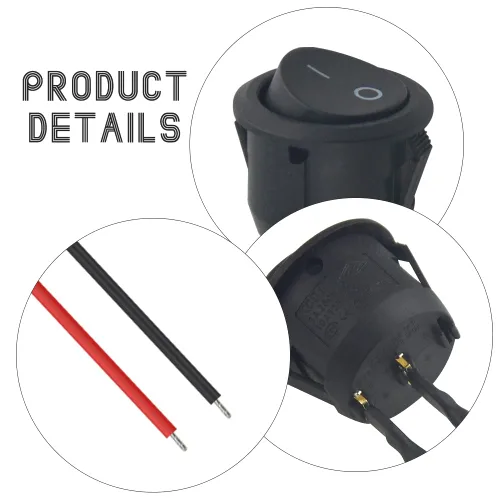 Vista 3 de 20 interruptores basculantes redondos de encendido y apagado de 2 pines SPST para barco, AC 6A/125V 10A/250V con cable pre-soldado para automóvil