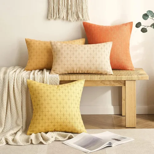 Vista 213 de MIULEE - Juego de 2 fundas de almohada decorativas de lino de arpillera navideñas, modernas, estilo campestre, rústicas, tejidas, con textura