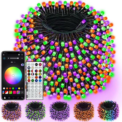 Vista 29 de Luces de cadena navideñas conectables de 240 LED de 88 pies, 13 modos, para interiores y exteriores, cable verde extensible, luces de árbol