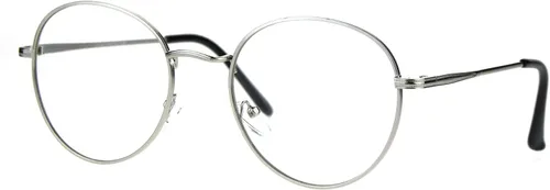 Vista 2 de Gafas de ojo redondas retro con lente transparente clásica con borde de metal de los años 90
