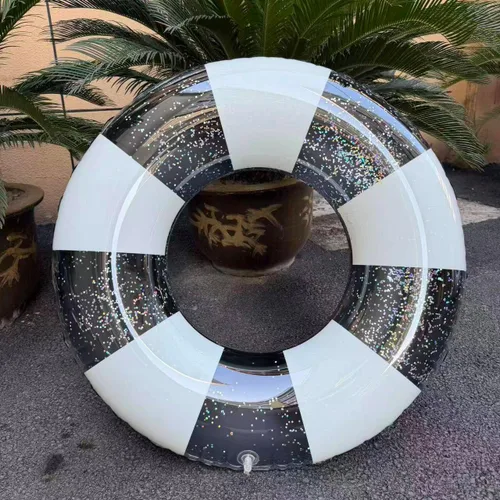 Vista 5 de Flotadores de piscina a rayas de 32 pulgadas para adultos, paquete de 3 flotadores inflables de piscina - Flotador de piscina de verano para adultos