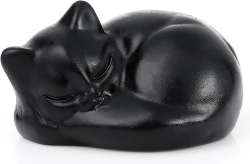 Vista 11 de QINJIEJIE Estatua de Gato de Obsidiana Negra Decoración de Cristales y Piedras Curativas Figura de Gatos Durmiendo Piedra Estatua Regalo Gemas