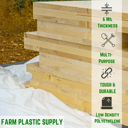 Vista 2 de Farm Plastic Supply - Láminas de plástico blanco - 6 mil - (6' x 100') - Láminas de plástico grueso, película de polietileno resistente, cubierta