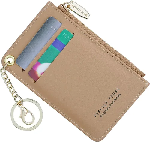 Vista 29 de Carteras pequeñas para mujer, tarjetero de piel delgado, cartera de monedas con llavero