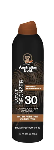 Vista 9 de Australian Gold - Protector solar en aerosol continuo con bronceador instantáneo SPF 15, brillo inmediato y secado rápido, amplio espectro