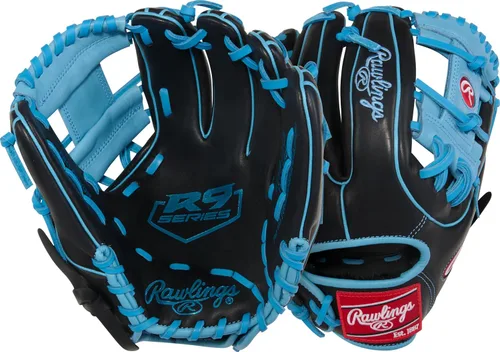Vista 12 de Rawlings Guantes de béisbol de la serie R9 Tamaños 11.5 a 12.75 pulgadas Múltiples estilos Pro H-Web Negro/Oro