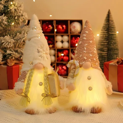 Vista 9 de 2 gnomos de Navidad de lentejuelas con luces, hechos a mano, 12 pulgadas, funciona con pilas, gnomo de Navidad preiluminado, para adornos de Navidad
