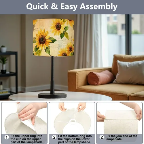 Vista 7 de Drum Lamp Shade seamless hand drawn vibrant yellow watercolor sunflowers Lampshade for Floor Lamps Table Lamps Pendant Light 11"x8.9" Large Lamp