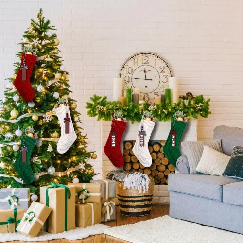 Vista 8 de XIMISHOP Paquete de 6 calcetines de Navidad, 18 pulgadas, calcetines grandes de punto trenzado personalizados para colgar en Navidad, decoraciones