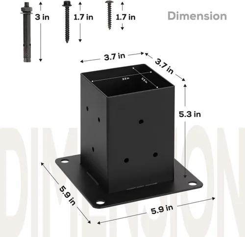 Vista 2 de Base de poste de 4 x 4, tamaño interior de 3.5 x 3.5 pulgadas, base de poste de cubierta para hormigón, para soporte de buzón, anclaje de poste