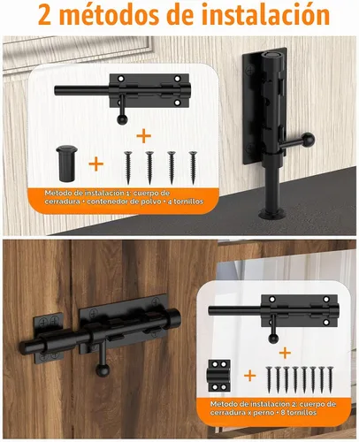 Vista 3 de Pestillo de perno de barril, cerrojo deslizante de 6 pulgadas, negro, 1 paquete Heavy Duty 304 Stainless Steel Door Latch, Gate Bolt Lock for Barn