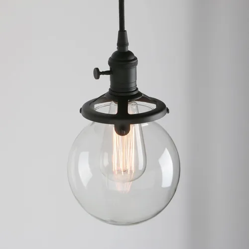 Vista 8 de PERMO Moderno accesorio de iluminación colgante con globo de vidrio transparente redondo de 5.9 pulgadas, pantalla soplada a mano, lámpara