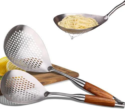 Vista 12 de Skimmer - Cuchara ranurada de acero inoxidable 304 de 16.5 pulgadas para pasta y araña, cuchara para cocinar y freír, cuchara coladora de metal
