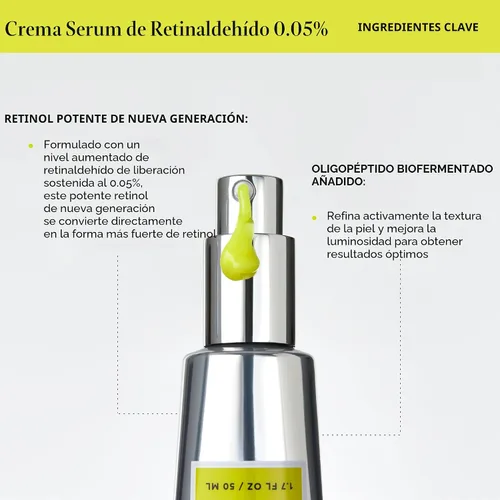 Vista 6 de Suero de Crema de Retinaldehído Naturium 0.05%, Cuidado Facial y de la Piel Antienvejecimiento Avanzado y Suavizante, 1.7 oz
