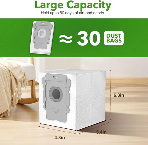 Vista 4 de Paquete de 20 bolsas de vacío para iRobot Roomba i7 i7+ i8 i8+ i3 i3+ i4 i4+ i6 i6+ j7 j7+ s9 s9+, s9plus, I & S & J Series Clean Base Bolsas