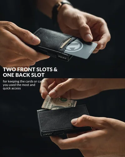 Vista 4 de VULKIT Billeteras delgadas para hombre, con bloqueo RFID, diseño minimalista con capacidad para hasta 11 tarjetas, Negro -, Minimalista