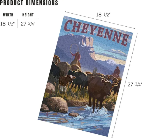 Vista 5 de Cheyenne, Wyoming, Cowboy Cattle Drive Scene (1000 Piece Puzzle, Challenging Jigsaw Puzzle for Adults, Made in USA)