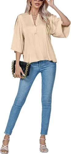 Vista 6 de LYANER Blusa de satén elegante con cuello en V y manga 34 para mujer