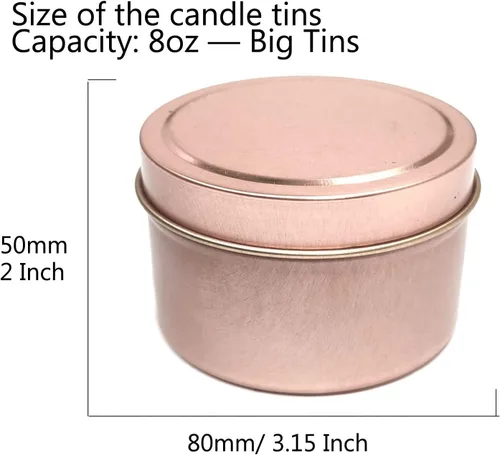Vista 3 de Latas de velas de oro rosa de 8 onzas, 12 piezas para hacer velas de bricolaje
